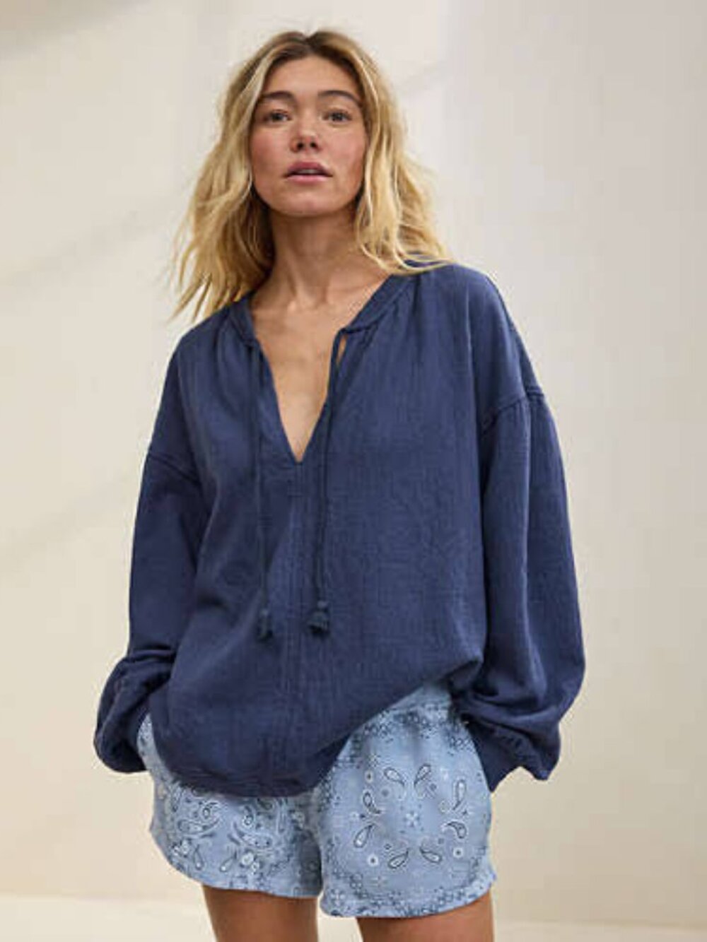 Aerie Easy Street Braided Tassel Tie Pullover Sweatshirt Oversized M NWOT